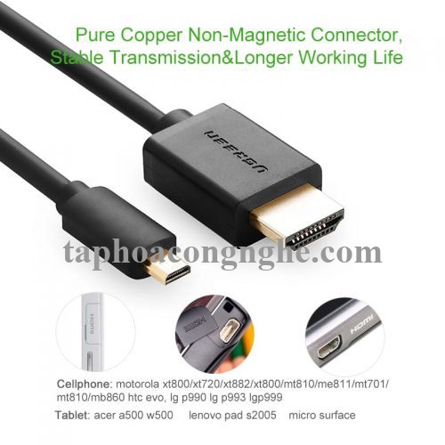Ugreen 30104 3M màu Đen Cáp chuyển đổi Micro HDMI sang HDMI thuần đồng HD127 30030104